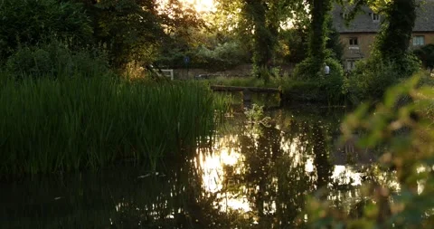 Beautiful Evening Light in the village of Lower Slaughter, Cotswolds AONB, UK Stock Footage 346143072