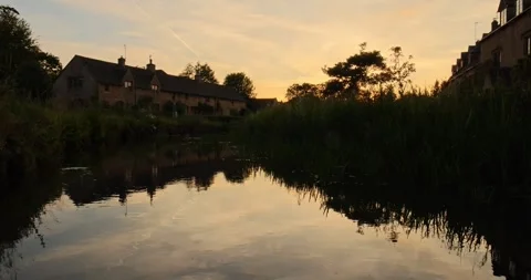 Beautiful Evening Light in the village of Lower Slaughter, Cotswolds AONB, UK Stock Footage 346144507