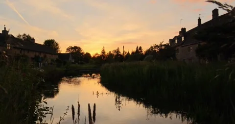 Beautiful Evening Light in the village of Lower Slaughter, Cotswolds AONB, UK Stock Footage 346145160