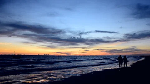 Beautiful evening sky and ocean waves Stock Footage 34648419