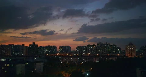 Beautiful evening sunset, bright lights of the city, evening Video stock 237071822