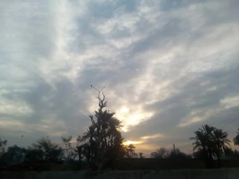 This is beautiful evening sunset views with clouds with lighting on the sky Foto stock