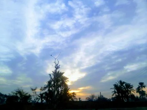This is beautiful evening sunset views with clouds with lighting on the sky 写真素材