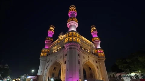 Beautiful evening view of Charminar ("Four Minarets"). Stock Footage 288002357