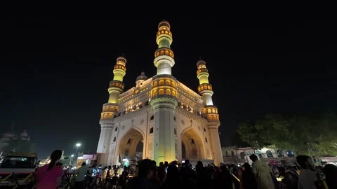 Beautiful evening view of Charminar ("Four Minarets"). Timelapse video. Stock Footage 288002427