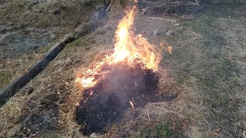 Beautiful ever view of straw fire in the field. Stock Footage 142885011