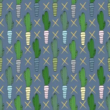 Beautiful exotic seamless pattern of cactus succulent flower plant. potted ho Stock Illustration