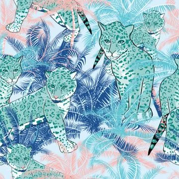 Beautiful exotic tropical summer pattern with palm trees Stock Illustration