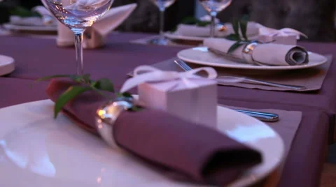 Beautiful expensive table serving for a romantic dinner with candles Stock Footage 68888077