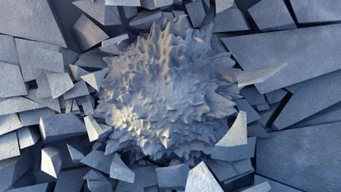 Beautiful explosion destruction background with stone texture. 3d illustratio Stock Illustration