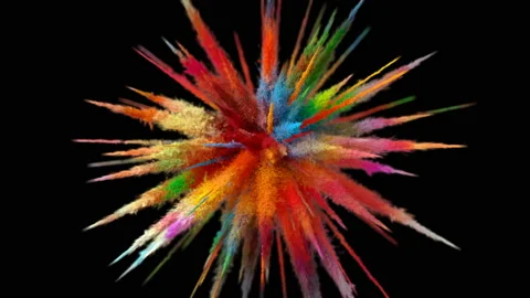 Beautiful Explosion of Multicolored Particles on a Black Background Stock Footage 130853983