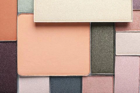 Beautiful eye shadow refill pans as background, top view Stock Photos