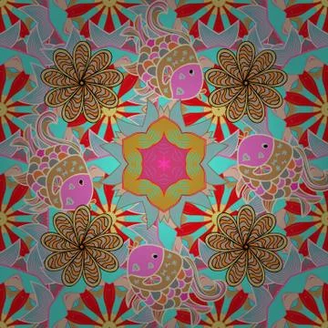 Beautiful fabric pattern. Doodle flowers and branches, herbs and flowers. Hand d Stock Illustration