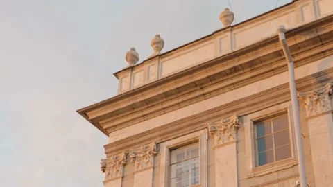 Beautiful facade architectural style classicism sunset Stock Footage 157387661