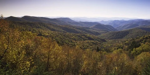 Beautiful fall color layered mountain ranges in NC Stock Footage 103400933