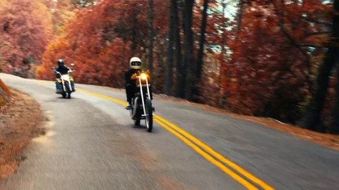 Beautiful Fall Day With Custom Motorcycles Stock Footage