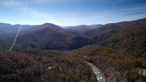 Beautiful fall view from drone on the Mountain the highway in Virginia Stock Footage 225884545
