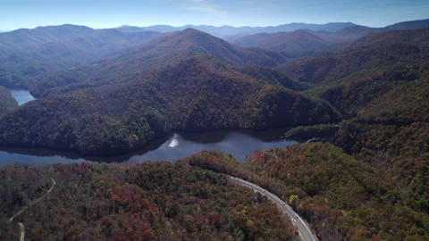 Beautiful fall view from drone on the Mountain the highway in Virginia Stock Footage 225885837