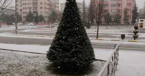 Beautiful falling snow - view from the window_4K Stock Footage 126964453
