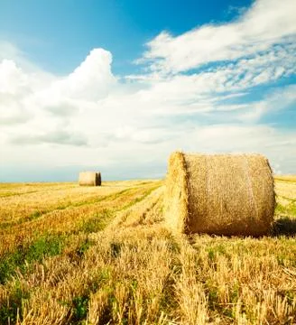 Beautiful Farm Scenery with Haystack Stock Photos