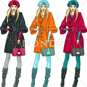 Beautiful fashion girls top models Stock Illustration