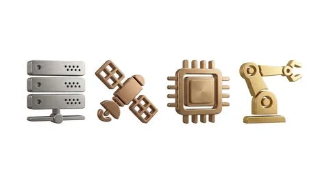 Beautiful featuring shiny metallic technological communication icons set incl Stock Illustration