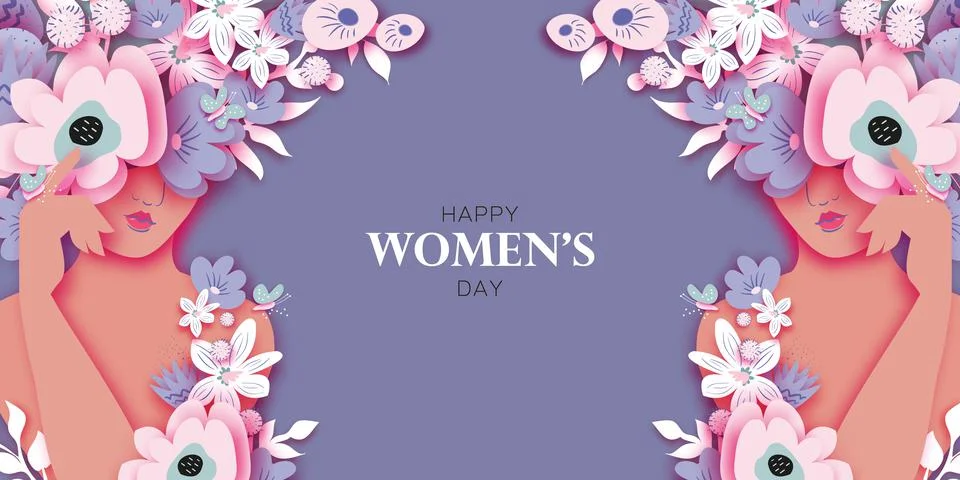 Beautiful female faces. Floral vase woman. Flower bouquet. Happy Women's day Stock Illustration
