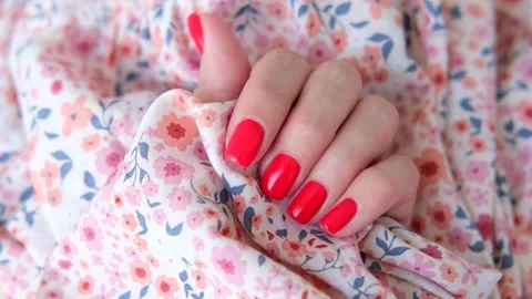 Beautiful female hands with red manicure. Video stock 251443353