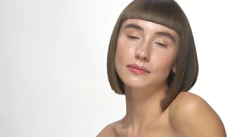 Beautiful female model posing to camera Stock Footage 142811097