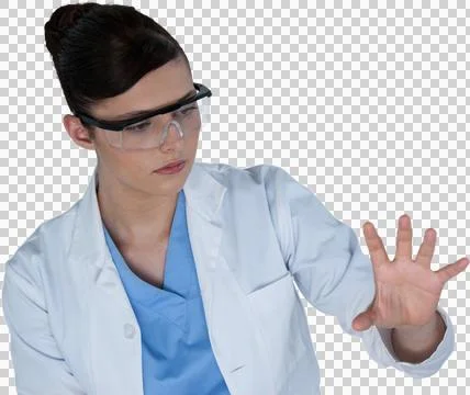 Beautiful female scientist using digital screen Stockfoto's