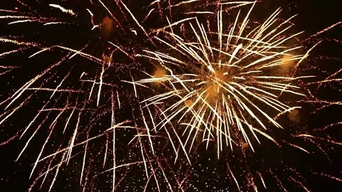 Beautiful festive fireworks in a dark sky. Stock Footage 261736643
