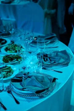 Beautiful festive table setting at the event Stock Photos
