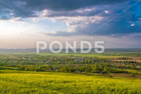 The beautiful field on the background of cloud. Wide angle Stock Photos