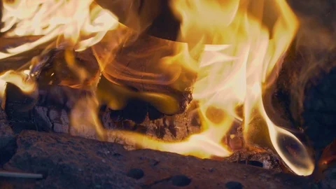 Beautiful fire with embers in the fire close-up Stock Footage 102440317