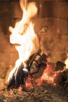 Beautiful fire in the fireplace Stock Photos