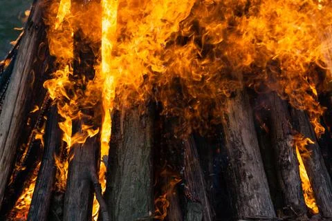 Beautiful fire flames on a campfire Stock Photos