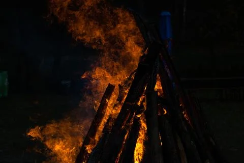Beautiful fire flames on a campfire Stock Photos