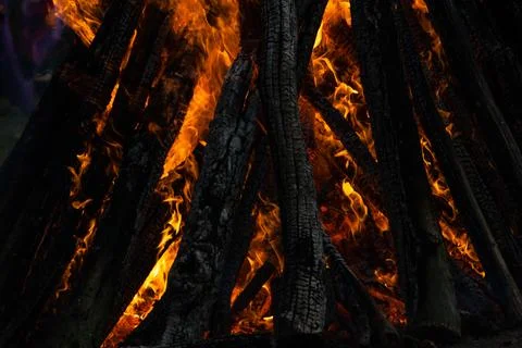 Beautiful fire flames on a campfire Stock Photos