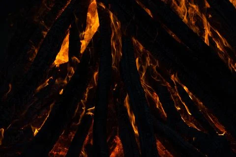 Beautiful fire flames on a campfire Stock Photos