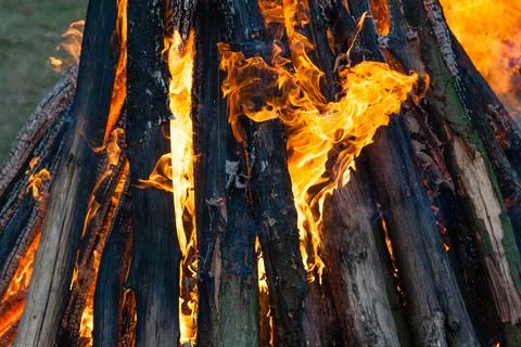 Beautiful fire flames on a campfire Stock Photos