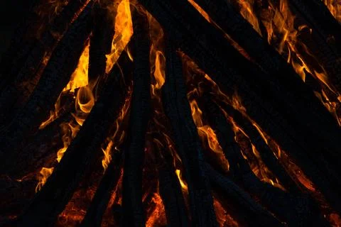 Beautiful fire flames on a campfire Stock Photos