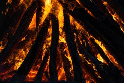 Beautiful fire flames on a campfire Stock Photos