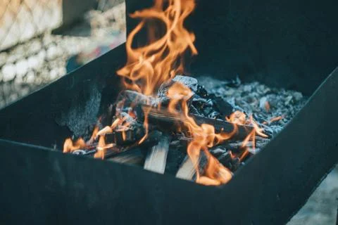 Beautiful fire in the grill Stock Photos