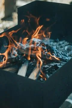 Beautiful fire in the grill Stock Photos