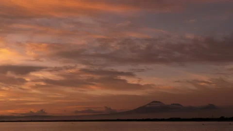 Beautiful Fire Sunset Beach Volcano Mountains Bali Indonesia Time Lapse Stock Footage 134509673