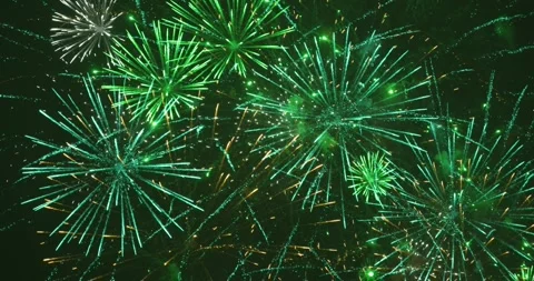 Beautiful firework in dark sky. The colors are yellow and green Video stock 266068831
