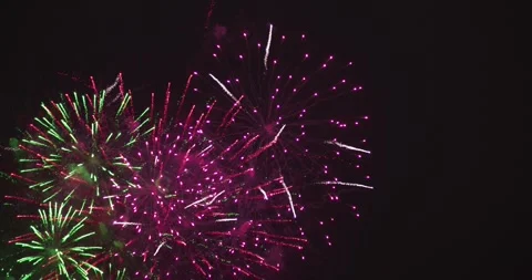Beautiful firework in dark sky. The colors are red, blue and green Video stock 266069052