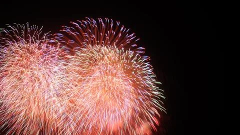 Beautiful firework display on sky at night Stock Photos