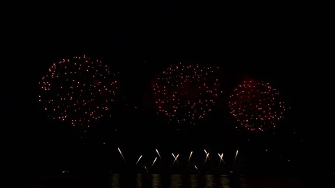 Beautiful firework reflection over the sea Stock Footage 108719981