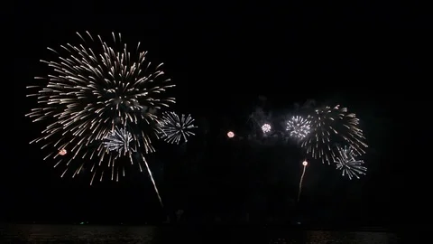 Beautiful firework reflection over the sea Stock Footage 110382036